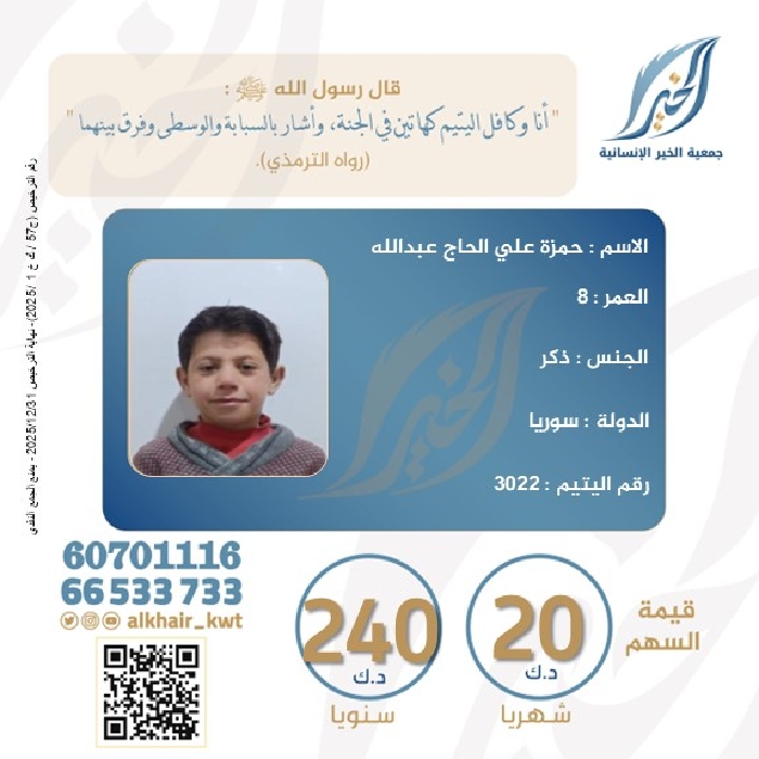 صورة كفالة اليتيم/ حمزة علي الحاج - سوريا